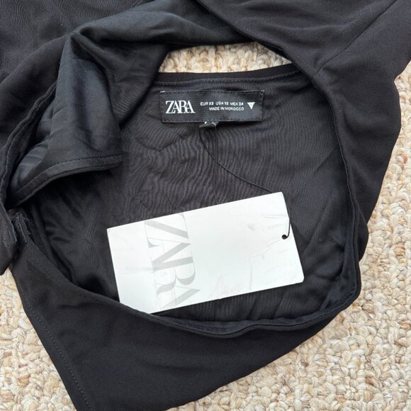 Zara Black Bodysuit Sexy Strap Back with Silver Embellished Bow Holiday XS‎ - Picture 8 of 15